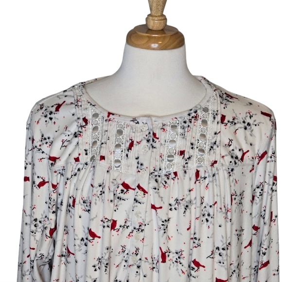 Secret Treasures Floral Fleece Long Nightgown Birds Floral Lace Size 3X - Picture 2 of 8
